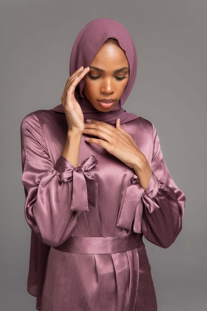  Mock Neck Satin Maxi Dress Adore Mauve