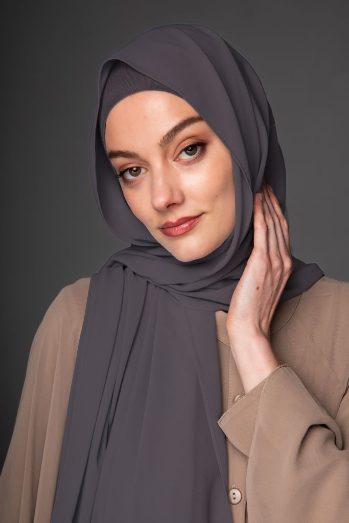 Chiffon Hijab with Tube Undercap | Ash Gray