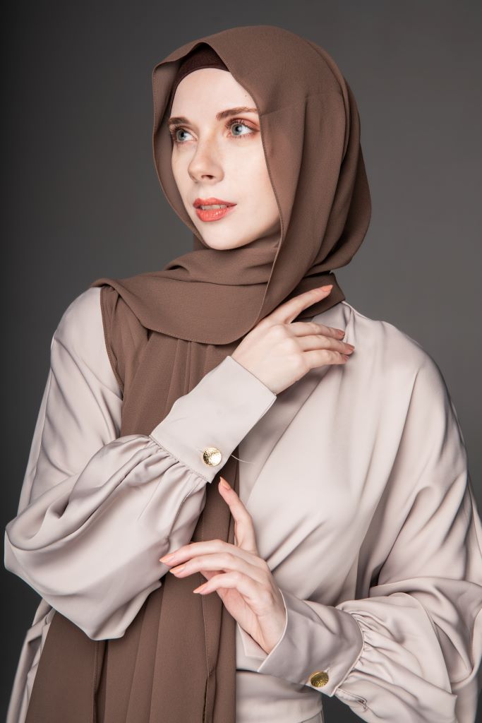 Chiffon Hijab with Tube Undercap | Coffee Brown