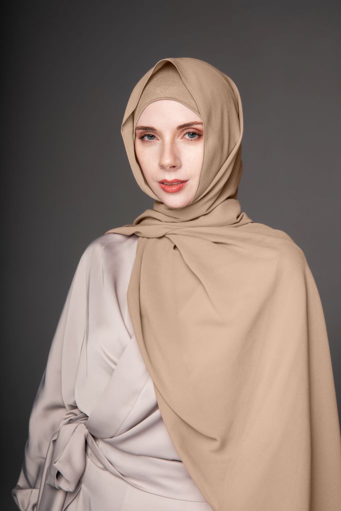 Chiffon Hijab with Tube Undercap | Latte Brown