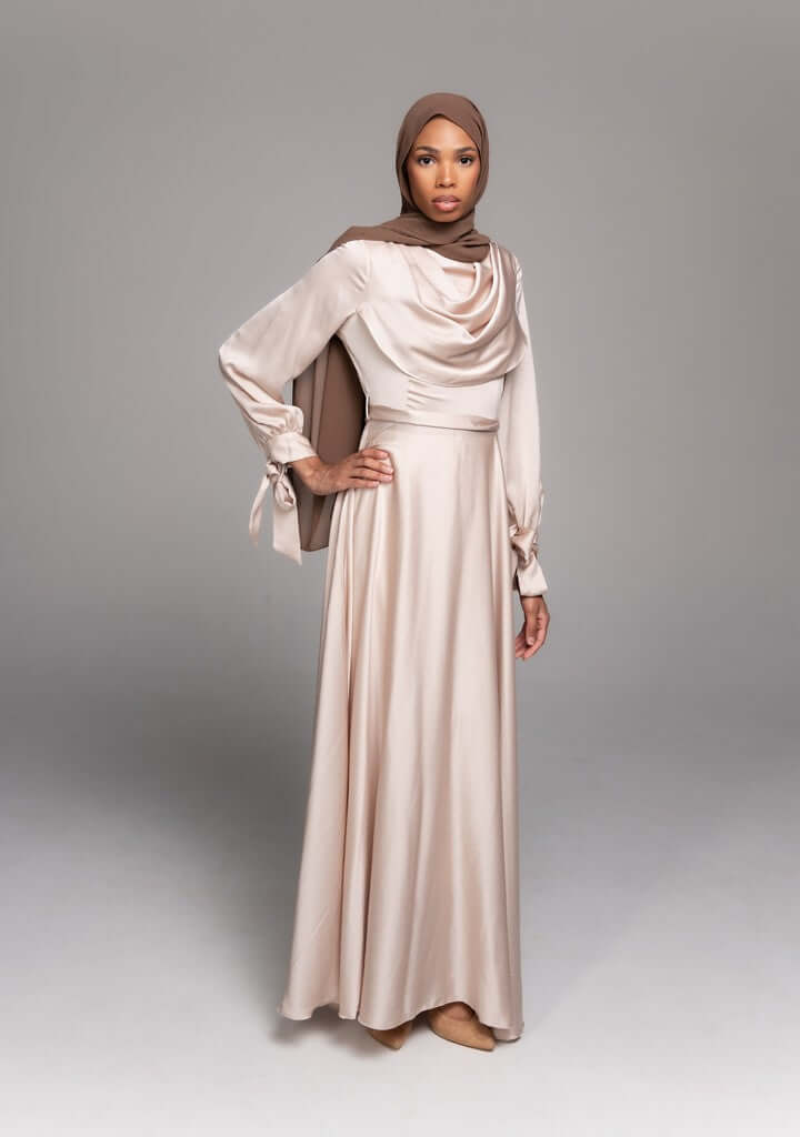 Attractive Stylish  Maxi Dress Jamila Beige Gold