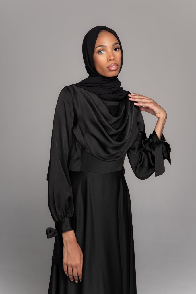 Chiffon Hijab with Tube Undercap | Midnight Black