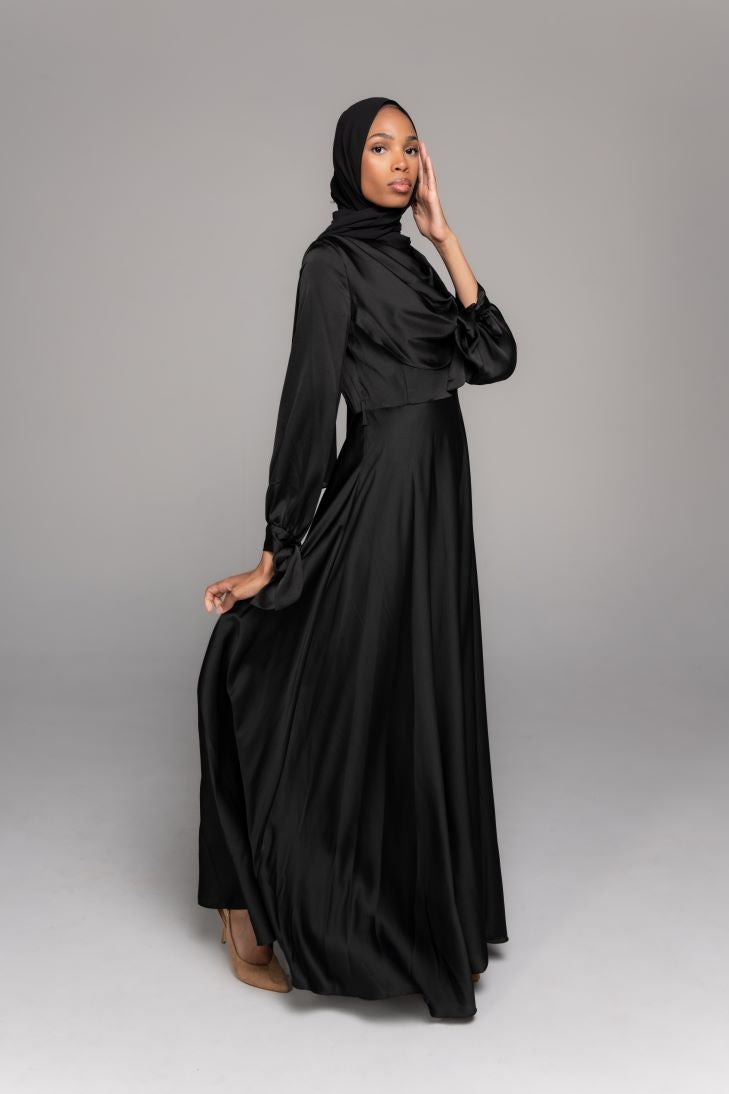 Chiffon Hijab with Tube Undercap | Midnight Black