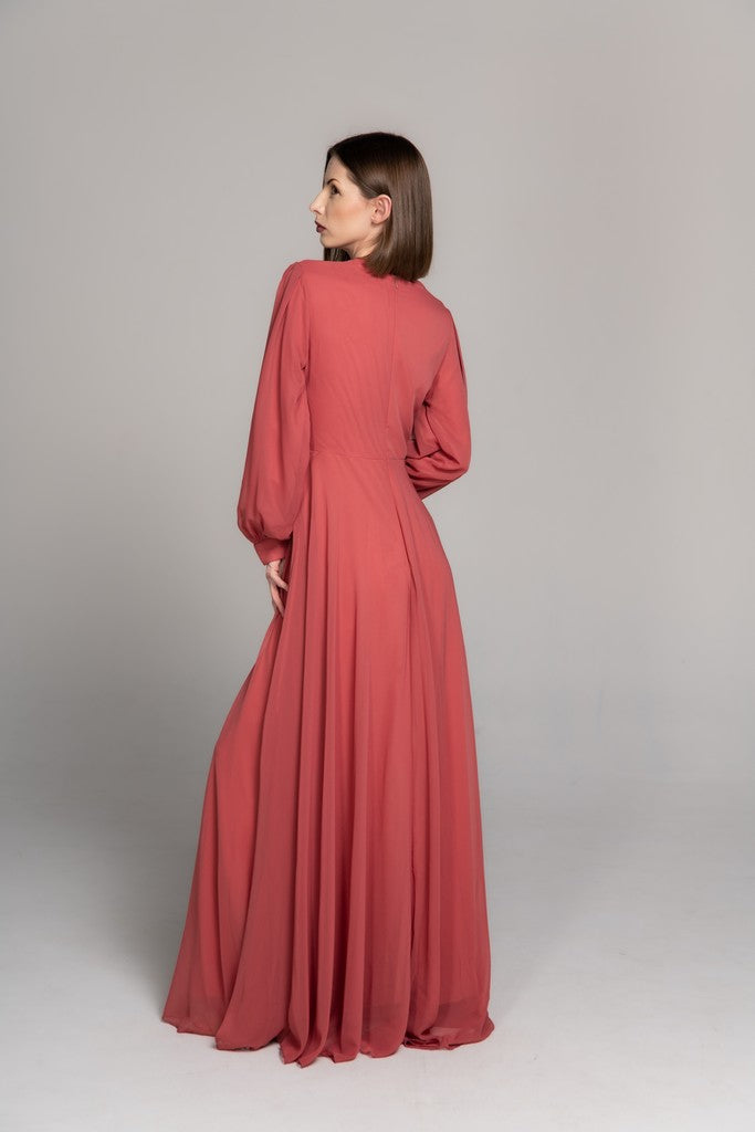 Raspberry chiffon embellished maxi sales dress